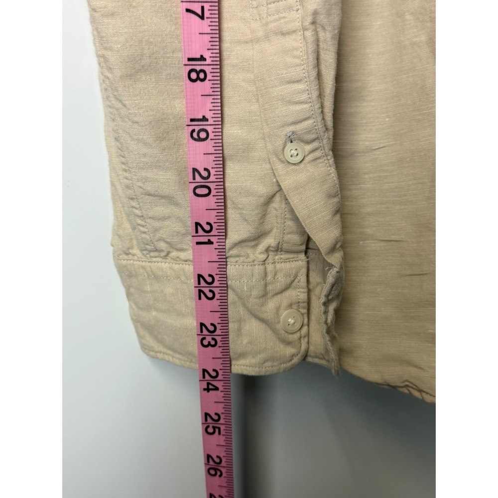 Uniqlo Mens Cotton Linen Band Collar Shirt Beige Tan casual Large - Picture 7 of 8